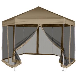 vidaXL kuusnurkne pop-up telk külgseintega, 3,6x3,1 m, pruunikashall