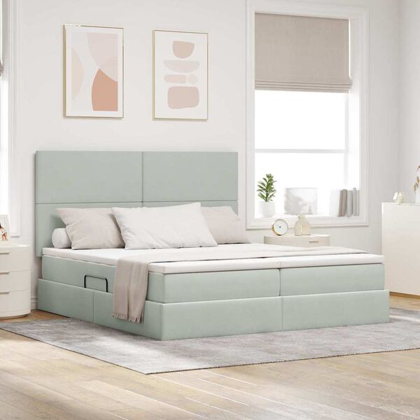 vidaXL Voodi LED -ribatuledega peaga Helehall 180 x 200 cm Samet