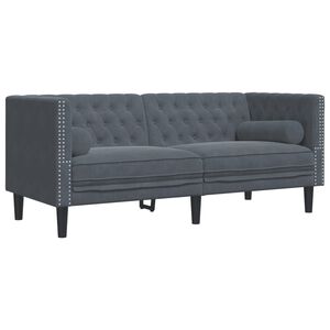 vidaXL 2-kohaline Chesterfield diivan rullpatjadega tumehall samet