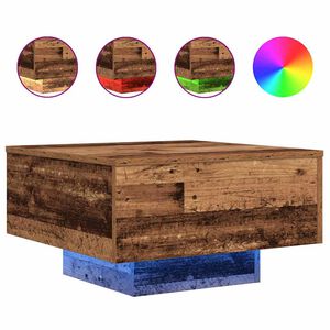 vidaXL Kohvilaud LED -ribatuledega Vana puit 55 x 55 x 31 cm Tehispuit