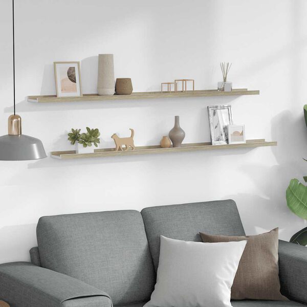 vidaXL seinariiulid, 2 tk, valge ja Sonoma tamm, 115 x 9 x 3 cm