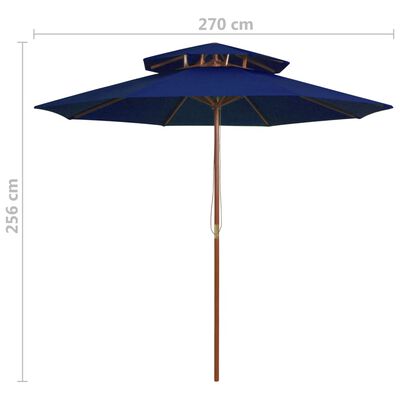 vidaXL kahekordne päikesevari puust postiga, sinine, 270 cm