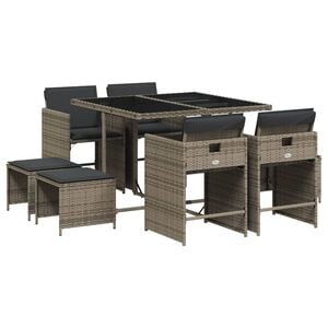 vidaXL 9-osaline aiam&ouml;&ouml;bli komplekt patjadega, hall, pol&uuml;rotang