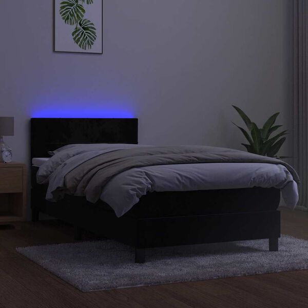 vidaXL kontinentaalvoodi madrats ja LED, must, 80x200 cm, samet
