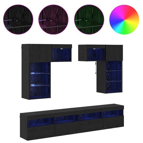 vidaXL TV Seina&uuml;ksused LED -ribatuledega 6 pcs K&auml;sit&ouml;&ouml;puu Tehispuit