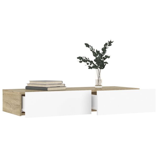 vidaXL telerialus LED-tuledega, valge ja Sonoma tamm, 90x35x15,5 cm