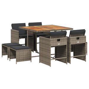 vidaXL 9-osaline aiam&ouml;&ouml;bli komplekt patjadega, hall, pol&uuml;rotang
