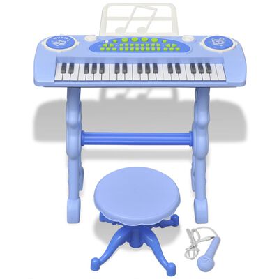 Laste mängusüntesaator tooli ja mikrofoniga, 37 klahvi, sinine