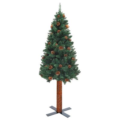 vidaXL kitsas jõulukuusk LEDide, puidu ja käbidega, roheline, 150 cm