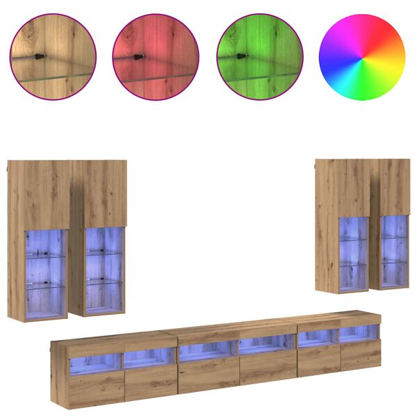 vidaXL TV seinakapikomplekt 7 pcs Käsitööpuu Tehispuit