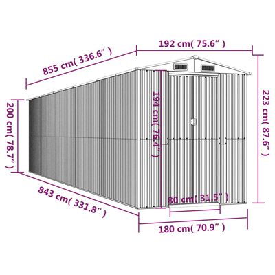 vidaXL aiakuur, helehall, 192x855x223 cm, tsingitud teras