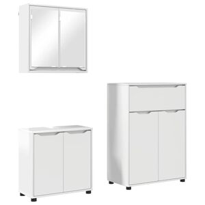 vidaXL Vannitoa m&ouml;&ouml;bleset rattaga 3 pcs Kergelt l&auml;ikiv valge Tehispuit