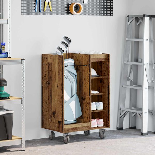 vidaXL Golfikapp rattaga &Uuml;ksv&auml;rviline Vana puit 65 x 45 x 98 cm