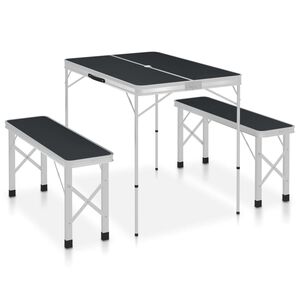 vidaXL kokkupandav matkalaud 2 pingiga, alumiinium, hall