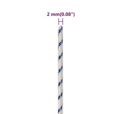 vidaXL paadiköis, valge, 2 mm, 25 m, polüpropüleen