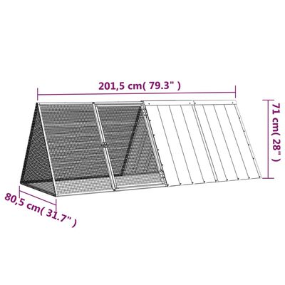 vidaXL küülikupuur, hall, 201,5 x 80,5 x 71 cm, tsingitud teras