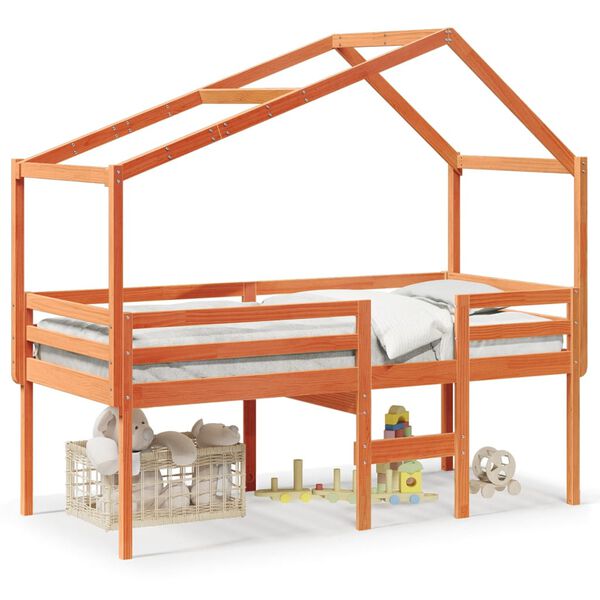 vidaXL k&otilde;rge voodi, katusega, meepruun, 90x200 cm, m&auml;nnipuit