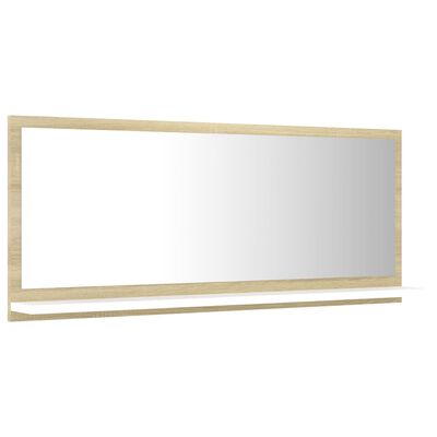 vidaXL vannitoa peegel, valge, Sonoma tamm, 90 x 10,5 x 37 cm, puitlaastplaat