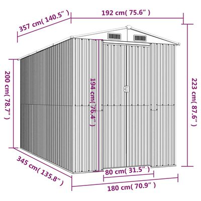 vidaXL aiakuur, helehall, 92x357x223 cm, tsingitud teras