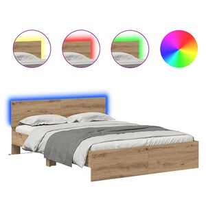 vidaXL Voodi raam LED -ribatuledega K&auml;sit&ouml;&ouml;puu 140 x 190 cm Tehispuit