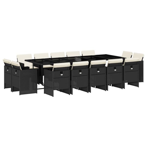 vidaXL 15-osaline aia s&ouml;&ouml;gim&ouml;&ouml;bli komplekt patjadega, must, pol&uuml;rotang