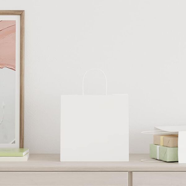 vidaXL paberkotid, 250 tk, k&auml;epidemetega, valge, 26x17x25 cm