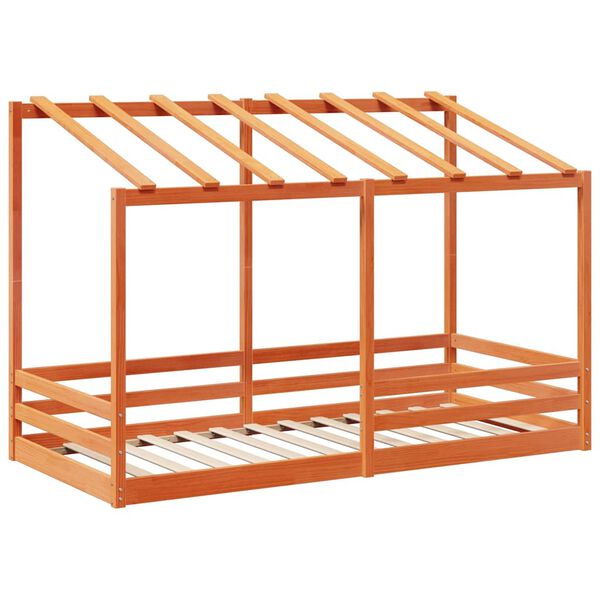 vidaXL lastevoodi koos katusega, vahapruun, 100 x 200 cm, m&auml;nnipuit