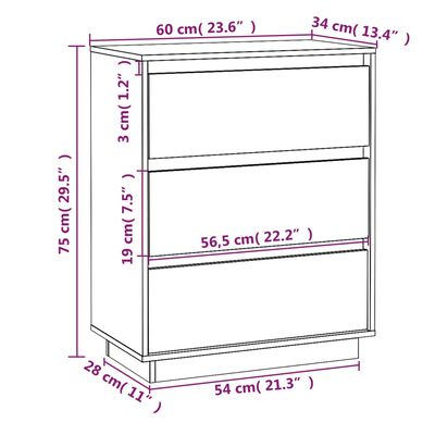 vidaXL puhvetkapp, valge, 60x34x75 cm, toekas männipuit
