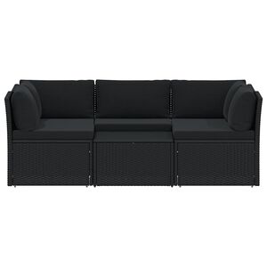 vidaXL 4-osaline aiam&ouml;&ouml;blikomplekt patjadega, pol&uuml;rotang, must