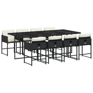 vidaXL 9-osaline aiam&ouml;&ouml;bli komplekt patjadega, must, pol&uuml;rotang