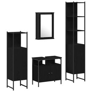 vidaXL Vannitoa m&ouml;&ouml;bleset riiuliga uksega 4 pcs Must tamm Tehispuit