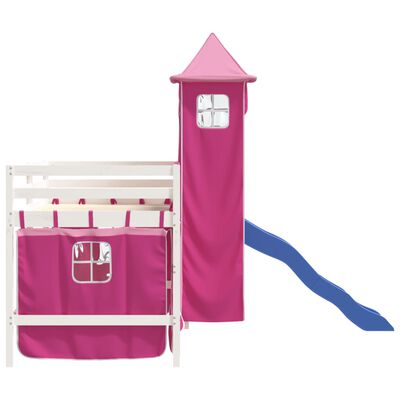 vidaXL laste kõrge voodi torniga, roosa, 80 x 200 cm, männipuit