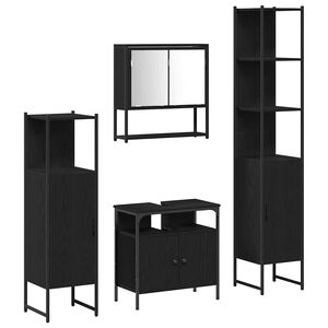 vidaXL Vannitoa m&ouml;&ouml;bleset riiuliga uksega 4 pcs Must tamm Tehispuit
