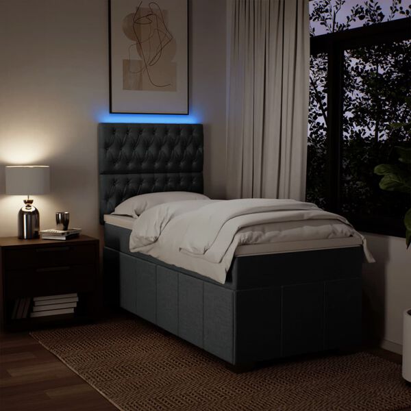 vidaXL kontinentaalvoodi madratsiga, tumehall, 90x190 cm, kangas