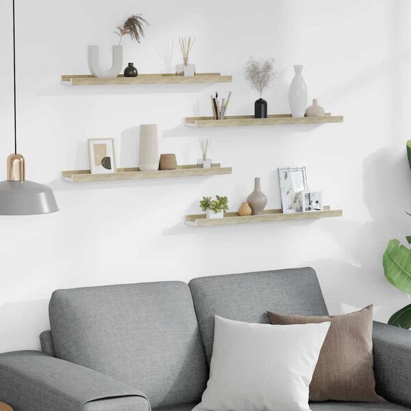 vidaXL seinariiulid, 4 tk, valge ja Sonoma tamm, 60 x 9 x 3 cm