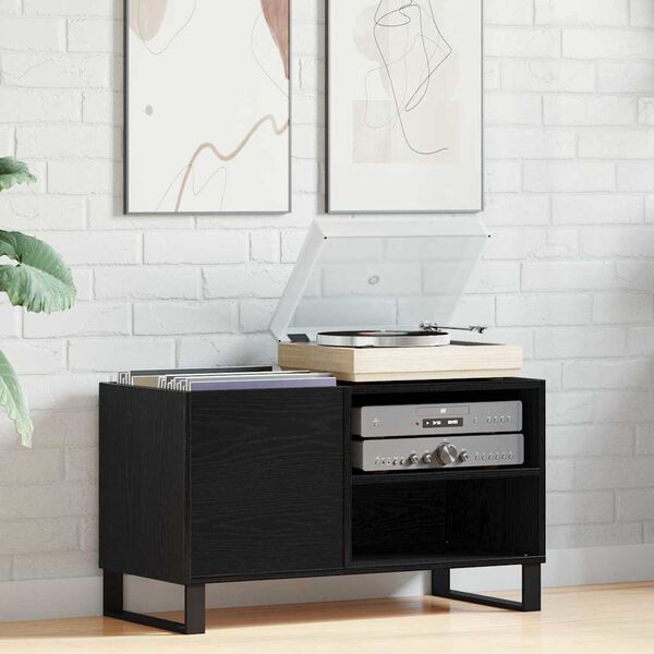 vidaXL Plaadikapp riiuliga uksega Must tamm 85 x 38 x 48 cm Tehispuit