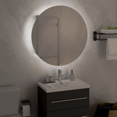 vidaXL vannitoakapp ümmarguse peegli ja LEDiga, tamm, 47x47x17,5 cm