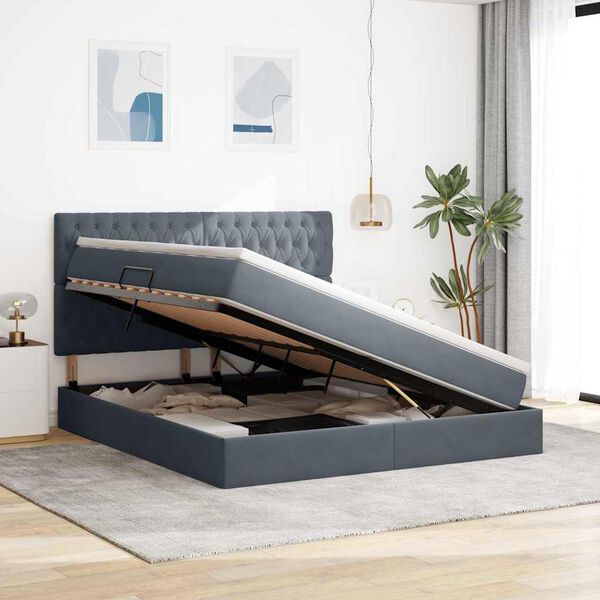 vidaXL Voodi hoiukohaga ja madratsiga Tumehall 160 x 200 cm Samet