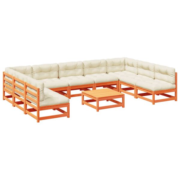 vidaXL 10-osaline aiadiivani komplekt patjadega, vahapruun, m&auml;nnipuit