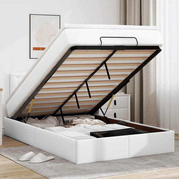 vidaXL ottomani voodi madratsitega &LEDi, valge, 120x190 cm, kunstnahk