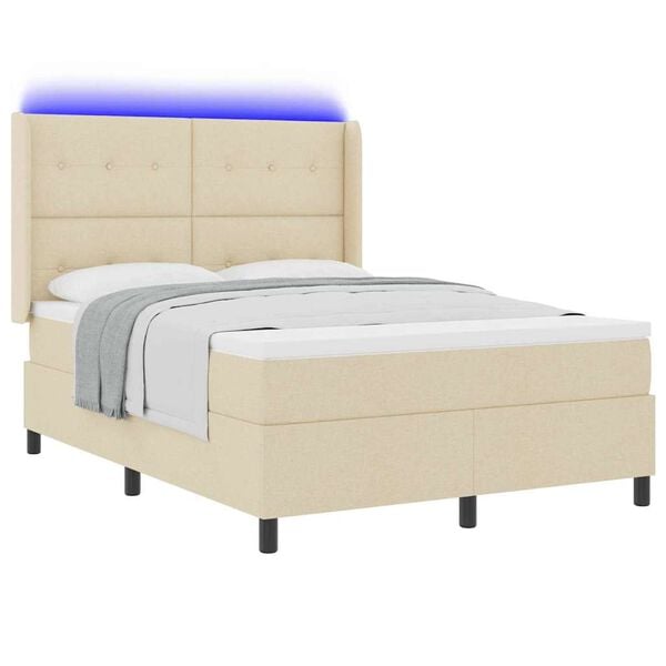 vidaXL LED Box Spring Voodi madratsiga peaga cream 140 x 190 cm kangas