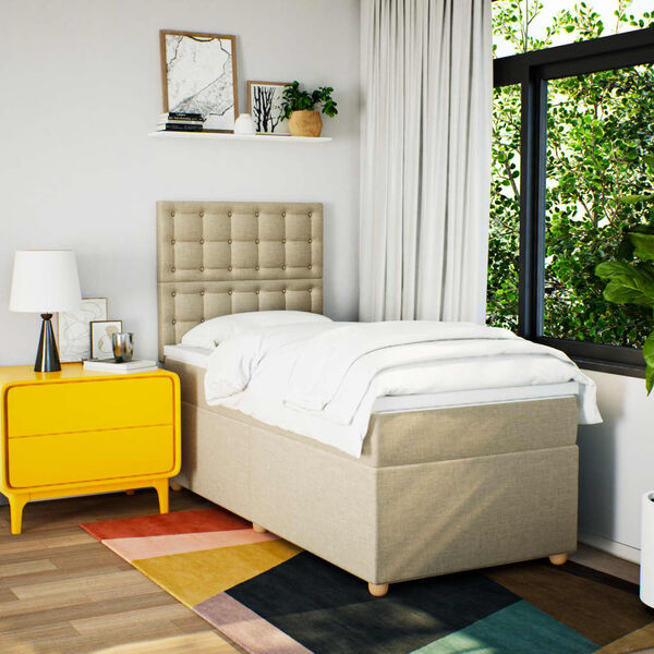 vidaXL kontinentaalvoodi madratsiga, kreemjas, 90x190 cm, kangas