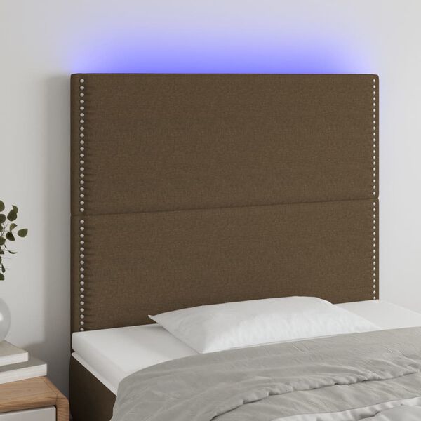 vidaXL LED-voodipeats, tumepruun, 100x5x118/128 cm, kangas