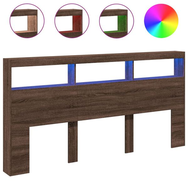 vidaXL voodipeatsi kapp LED-tuledega, pruun tamm, 200x17x102 cm