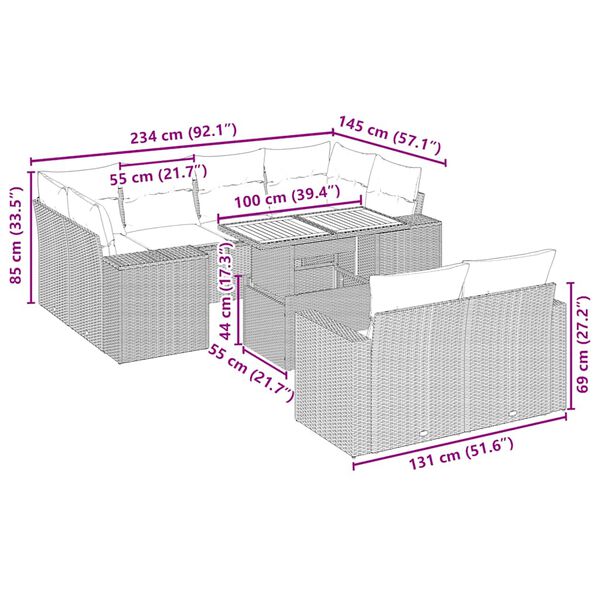 vidaXL 11-osaline aiadiivani komplekt patjadega, beež, pol&uuml;rotang