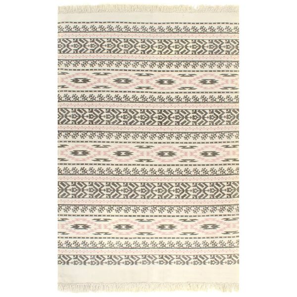 vidaXL Kilim vaip, puuvill, 120 x 180 cm, mustriline, hall/roosa
