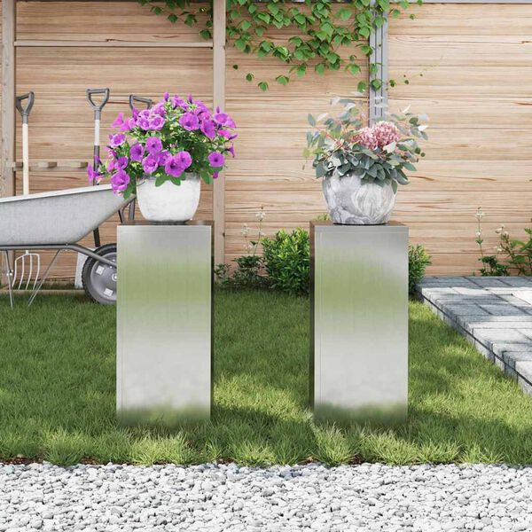vidaXL Taimede alus 2 pcs Hõbedane 24 x 24 x 55 cm Tsingitud teras