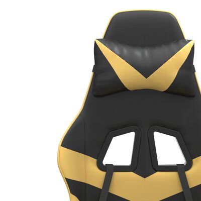 vidaXL pööratav mänguritool jalatoega, must ja kuldne, kunstnahk