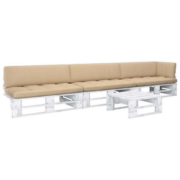 vidaXL 4-osaline kaubaalustest m&ouml;&ouml;bel patjadega, valge, immutatud m&auml;nd