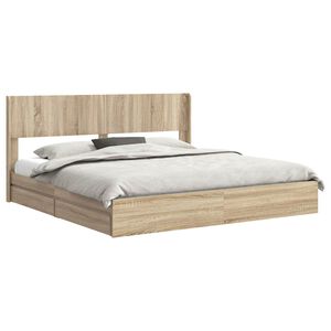 vidaXL Voode raami koos hoiuruumi ja peatoega Sonoma tamm 180 x 200 cm